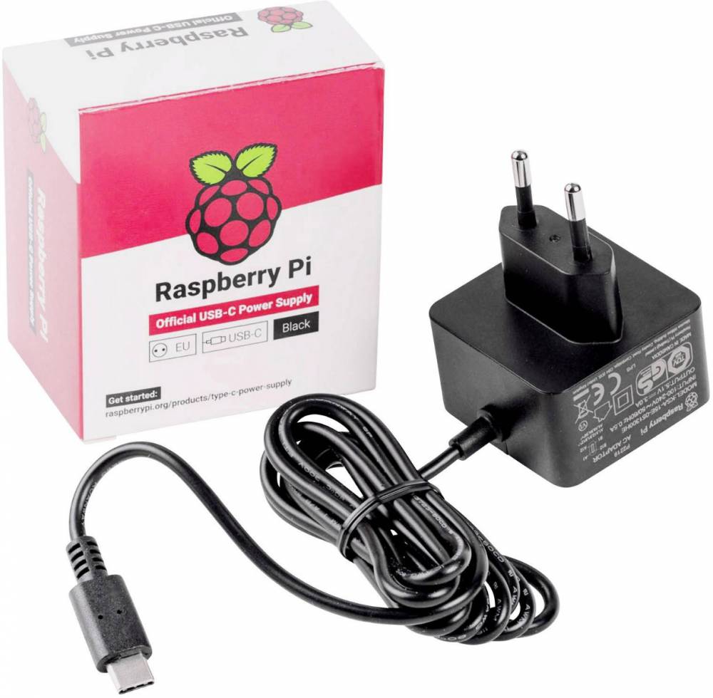 Raspberry Pi 15.3W USB-C Power Supply (EU) - Black