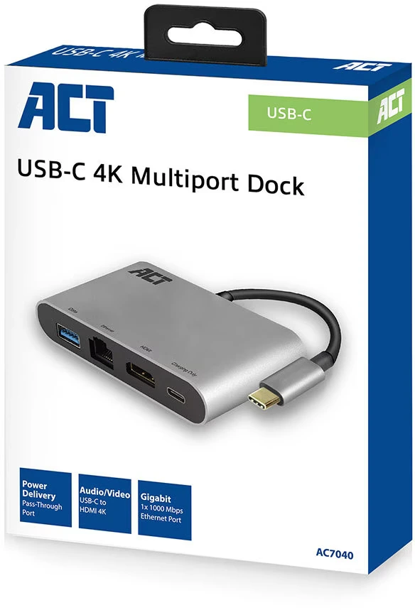 [ACT-AC7040] ACT - USB-C hub – HDMI 4K – USB-C ethernet – Universeel